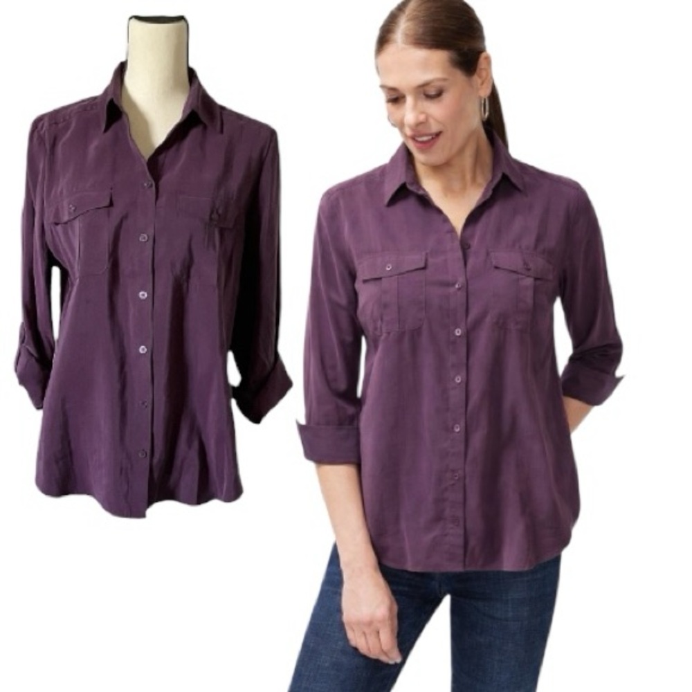Chico's Purple Button-Front Utility Shirt